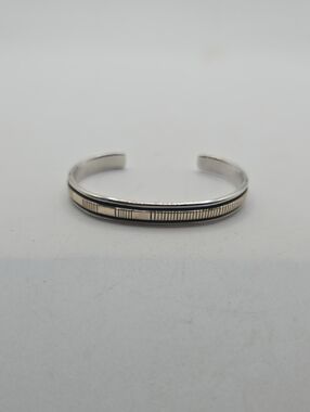 Navajo B. Morgan Signed 14k Sterling SilverTextured Cuff Bracelet